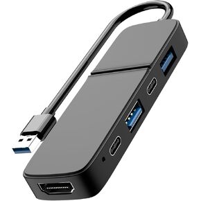 USB to HDMI Adapter, Dual USB C USB A 3.0 Hub: 5 Ports with 2* USB-C and 2* USB-A and 1* HDMI Extend for TV,DVD Player,Projector,Monitor,Laptop,PS4,Flash Drive, HDD,Xbox, Printer etc - 5 in 1