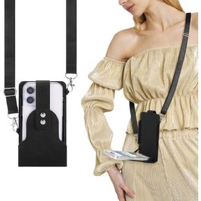 OUTXE Magnetic Small Phone Holder Crossbody Bags, Universal Nylon Cell Phone Holder Bag with Card Holder Adjustable Strap for Shopping/Traveling/Walking Black