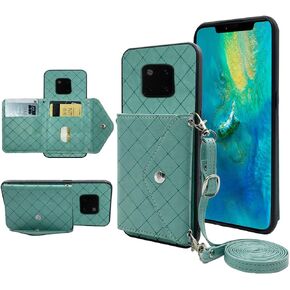 Compatible with Huawei Mate 20 Pro Wallet Case with Crossbody Shoulder Strap and Stand Leather Credit Card Holder Lanyard Slot Cell Accessories Phone Cover for Hawaii Mate20Pro Mate20 20Pro Green