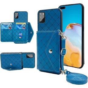 Compatible with Huawei P40 Pro Wallet Case with Crossbody Shoulder Strap and Stand Leather Credit Card Holder Lanyard Slot Cell Accessories Phone Cover for Hawaii P40Pro 5G P 40 40pro Women Blue