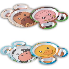 Farm Friends Mealtime Melamine Feeding Plates- Set of 4 Unique Cute Zoo Animal Pal Dishes for Kids- Horse Pig Duck Cow- Divided Compartments for Food Groups & Easy Grabbing, BPA Free, Dishwasher Safe