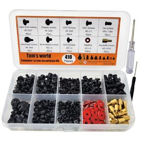 Tom's world 418Pieces Computer Screws Assortment Set Standoffs Screws for Motherboard, HDD,SSD,Cooling Fan,ATX Case,Chassis,Laptop Case Repair