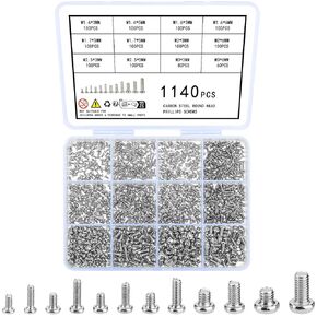 1000 Pcs Tiny Screws for Electronics, M1.6 M1.7 M2 M2.5 M3 Round Head Mini Screws, Replacement Computer Screws, Small Machine Screws Assortment Kit for Laptop Notebook Glasses Repair(1000)