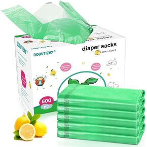 Disposable Diaper Sacks, Lemon Scented Easy to Tie Baby Disposable Diaper Bags 500 Count, Diaper Disposal or Pet Waste Bags