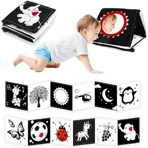 Black and White Baby Toys, High Contrast Baby Toys for Newborn, Tummy Time Toys, Newborn Toys 0-3 Months Brain Development, Soft Baby Book, Montessori Toys 0-6-12 Months Infant Sensory Toys Gift