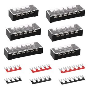 APIELE 15A Screw Terminal Block 12 Position Dual Row Covered 15A 12 Position Pre-Insulated Terminal Barrier Strips (5PCS 15A 12P+10PCS Wiring Strips)