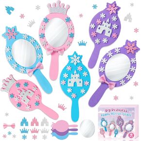 BeYumi Princess Foam Mirror Craft - 18 Pack DIY Princess Foam Mirror Craft Kits for Kids Decorate Your Own Princess Mirror Unbreakable Kids Mirror for Girls Princess Party Decoration Birthday Supplies