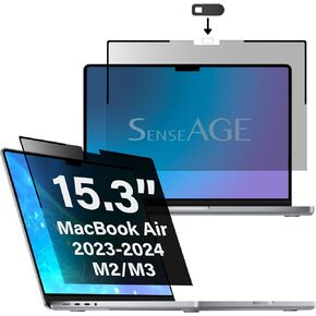واقي شاشة الخصوصية المغناطيسي SenseAGE لجهاز MacBook Air 15.3 بوصة (2023) مع غطاء كاميرا الويب المنزلق - مضاد للوهج، مضاد للضوء الأزرق، سهل التركيب، متوافق مع MacBook Air 15.3 بوصة (A2941 M2، A3113 M3)