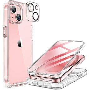 Miracase for iPhone 15 Case Clear Full-Body Built-in Glass Screen Protector &Camera Protector, Military Drop Proof 15 Phone Case 360 Degree Shockproof Protective Cover Bumper 6.1 inch, Clear