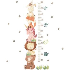 CREATCABIN 2Pcs Growth Height Chart Sticker Hanging Ruler Wall Decals PVC Cartoon Animal Kawaii Height Measurement Wall Ruler Banner with 60 to 160 cm for Nursery Bedroom Playroom Wallpaper 22x47 Inch