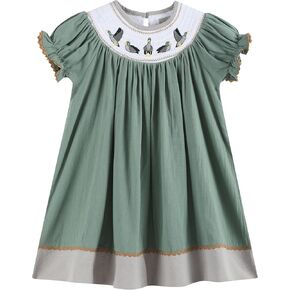 Lil cactus Sage Green Mallard Smocked Bishop Dress