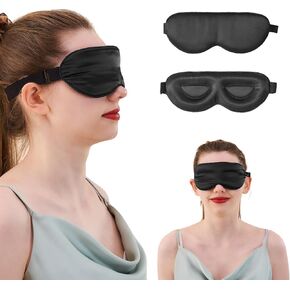 PROMEED Adjustable Pure Mulberry Silk Sleep Mask 23 Momme, 3D Contoured No-Pressure Cup Eye Mask for Sleeping, Super Soft Breathable Blindfold, Perfect Blocks Light for Sleeping (Pink)