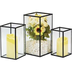 3Pcs Hurricane Glass Candle Holders Lanterns Candle Holder for Pillar Candles Geometric Table Centerpiece for Outdoor Indoor Wedding Holiday Party Decor 9.1 & 7.1 & 6.1 inch