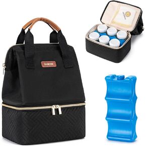 Breastmilk Cooler Bag with Ice Pack Fits 6 Baby Bottles up to 5 Ounce, Breast Milk Pump Cooler Bag for Nursing Mom Daycare, Work, Travel- Black
