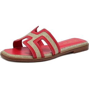 Comfortable Flat Slide Sandals For Women Slip On Leather Flat Sandals Women's Memory Foam Mules Flat Walking Sandals