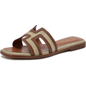 Comfortable Flat Slide Sandals For Women Slip On Leather Flat Sandals Women's Memory Foam Mules Flat Walking Sandals
