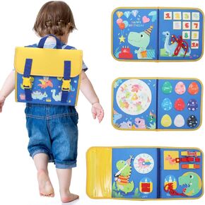 Busy Board,18 in 1 Toddler Montessori Busy Board,Preschool Learning Activities with Fine Motor Skills,Busy Book Backpack for 2-6Year Old Kids for Gift