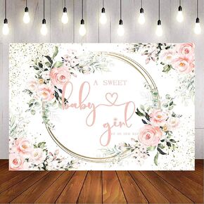Blush Pink Baby Shower Backdrop Blush Pink Floral Girls Baby Shower Gold Dots Photography Background Sweet Baby Girl Baby Sprinkles Photobooth Backdrops Cake Table Decorations