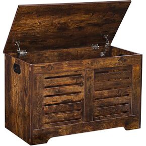 DINZI LVJ Storage Chest, 43.3" Wooden Toy Box with 2 Safety Hinges, Retro Entryway Shoe Storage Bench with Flip-Top, Sturdy Large Storage Trunk for Living Room, Bedroom, Easy Assembly, Rustic Brown