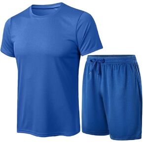 Men's 2 Piece Short Quick Dry Workout Sets Short Sleeve Shirts and Shorts Moisture Wicking Running Athletic Exercise Fits