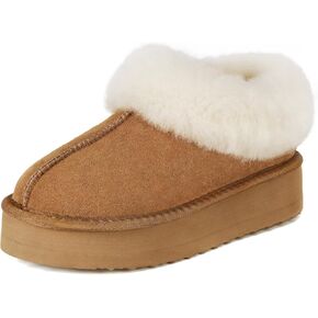 Pasuot Platform Slippers for Women - Furry Lined Platform Clogs Slippers, Shearling Short Ankle Slippers Boots, Warm Cozy Winter Closed-back Slipper Bootie for Indoor Outdoor, House Slipper Shoes