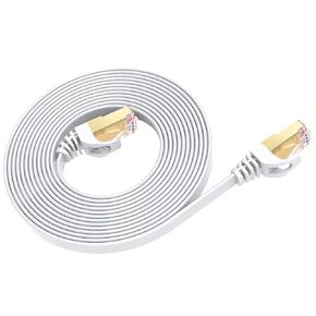 Cat 8 Ethernet Cable 4M, High Speed Heavy Duty Network Lan Patch Cord, 40Gbps 2000Mhz SFTP RJ45 Flat Internet Cable - 4 Meters, white