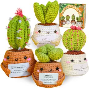 Crochet Kit | Crochet Kit for Beginners | Beginner Crochet Kit with Step by Step Video Lessons | 6 PC Potted Plants and Succulent Family Crochet Kit with Crochet Accessories(40%+ Yarn)