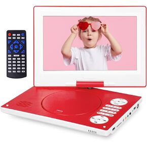 12.5'' Portable DVD Player with 10.1" HD Swivel Screen, 6 Hours Rechargeable Battery DVD Player Portable for Kids and Car, Support CD/DVD/SD Card/USB with Car Charge,Red