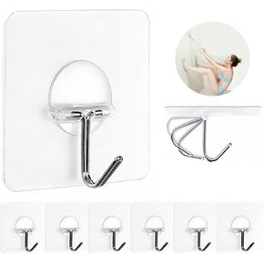 Adhesive Hooks for Hanging Heavy Duty Wall Hooks Self Adhesive Towel Coat Hooks Waterproof Transparent Hooks for Bathroom Shower Kitchen Keys Door Outdoor Home Improvement Utility Hook 12 Pack