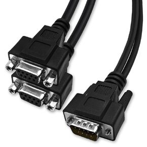 DB9 Y Splitter 1.5 Feet 1 Male to 2 Female 9 Pin Straight Through RS232 Serial Cable Splitter, Double Shielded(Metal Braiding&AL-foil), Black, SC902MFF05