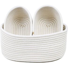 Small Woven Basket, Set of 3 Cotton Rope Baskets for Gifts, Small Baskets for Organizing, Cute Baby Decorative Storage Baskets Bins for Shelves Nursery