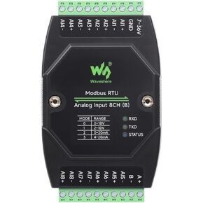 Waveshare Industrial 8-Ch Analog Acquisition Module, 12-Bit High-Precision, Supports Voltage and Current Acquisition, DC 7~36V Wide Voltage Power Supply, 8-ch Voltage Mode, 0~10V