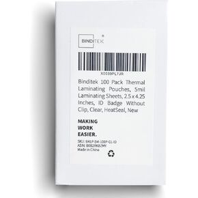 Binditek 100 Pack 5mil Thermal Laminating Pouches, 2.5 x 4.25 Inches Laminating Sheets with Hole, ID Badge Without Clip, Ultra Clear, HeatSeal, Glossy, for Students and Coworkers