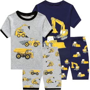 Little Boys Pajamas 100% Cotton Fire Truck Sleepwear Baby Boy 4 Pcs Summer Pjs Kids Short Sets Toddler Jammies Clothes