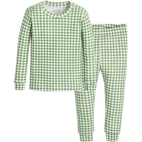 moimoln Cotton Modal Baby Toddler Pajamas Snug fit Pjs Daily Long Christmas Gingham Green 4T