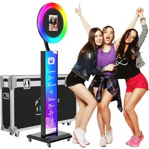 JIYANG Photo Booth with Software APP Control,Portable Photo Booth Machine Compatible with Ipad 12.9in 11in 10.9in 10.2in,Music Sync, Free Custom Logo,Flight Case,for Parties,Wedding(Light Box White)