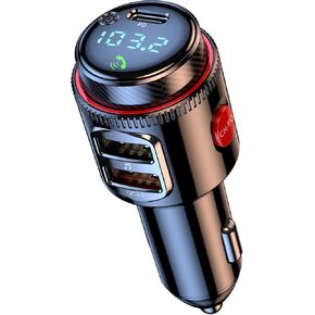 Car Bluetooth Adapter, Wireless FM Transmitter, USB C&QC3.0 Dual Fast Charging, Cigarette Lighter Radio Music, Supports Hands-Free Siri Google Assistant & USB Drive, HiFi Bass Sound