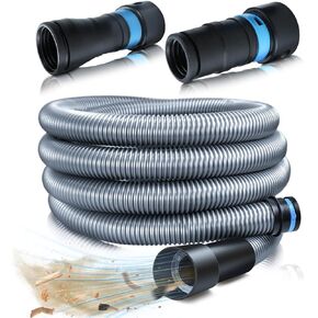 1 1/4 Inch x 12 Feet Dust Collection Hose Kit for Home and Shop Vacuums System with 5 Adapters of Woodworking Power Tool and Sander, Compatible with Multi-Brands, Silver Gray Vacuum Hose