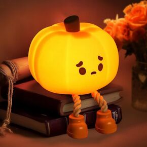 Sad Pumpkin Night Light, Cute Halloween Decor, Led Squishy Pumpkin Light with Feet, Dimmable Light Up Pumpkin For Kids Sleep, Silicone Rechargeable Bedside Touch Lamp, Dorm Room Funny Lamp
