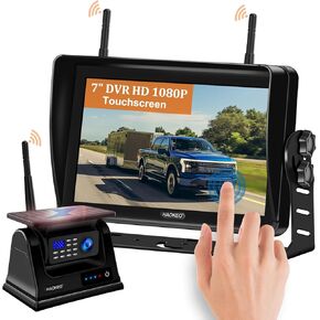 Magnetic Wireless Backup Camera No-Drilling Solar Charging, 7'' IPS Touchscreen Monitor HD 1080P Camera Long Battery Life Strong Magnetic Rear View Camera for RV Trailer Camper Truck HAOKEO TH7