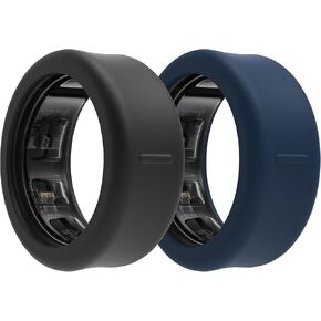 Orzero (2 Pack) Ring Cover Compatible Exclusive for Samsung Galaxy Ring, Silicone Elastic Ring Protector Men Women (Black+Blue, Size M Fits Sizes 10-13)