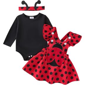 Baby Girl Clothes Outfits Fall Winter Infant Dress Romper Cartoon Ruffle Suspender Skirt Headband 3Pcs 0-18 Months