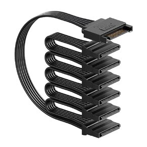 sata Power Splitter Cable 6 Way, 15 Pin SATA to 6 SATA Power Cable for HDD、SSD、Optical Drives, sata Cables, sata Power Connector Supply Extension Cable, Black