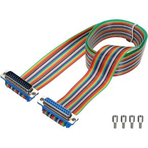 MECCANIXITY 1 Pcs IDC Rainbow Wire Flat Ribbon Cable DB25 Male to DB25 Female 39.4 Inch Length 2.54mm Pitch Breadboard Jumper Wires for Electronic Projects