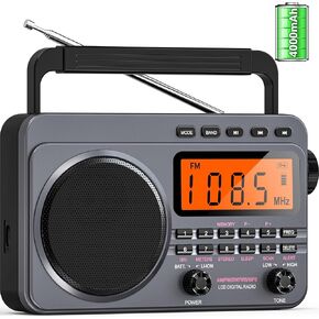 4000mAh NOAA Weather Alert Radio, Digital AM FM Rechargeable Radio with Best Reception, Portable Shortwave Radio with Digital Tunner, Big Speaker, LCD Screen, Support Micro SD Card/USB MP3 Player