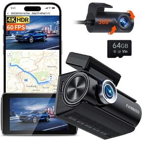 4k Dash Cam Front and Rear - 60 FPS Dash Camera for Cars and Trucks, Audio Alerts, Enhanced Night Vision, 3" HD Display, Includes 64GB Card - WiFi, GPS, 24H Parking Mode
