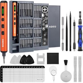 WADEO Electric Screwdriver Set, 82 in 1 Rechargeable Cordless Screwdriver, 64 S2 Preicison Bits, 5 Torque Settings, 4 LED Lights, Precision Screwdriver Kit for PC, Computer, Laptop, Phone, RC Drone