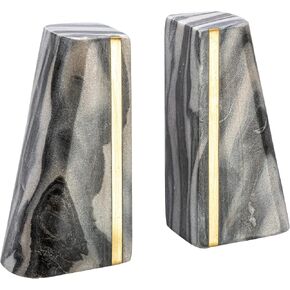 Main + Mesa Geometric Marble Bookends with Brass Inlay, White