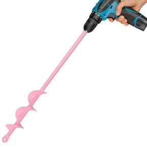 Auger Drill Bit for Planting 1.6 x 16.5 Inch, Garden Auger Spiral Drill Bit for 3/8" Hex Drive Drill, Earth Post Hole Digger Bulb Planter Drill Auger for Planting Bedding Rapid Digging, Pretty Pink