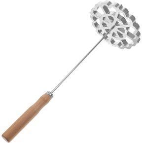 MAGICLULU 1pc Wooden Handle Frying Mold Stainless Steel Frying Mold Frying Pancake Spoon Flat Frying Fried Spoon Rosette Waffle Molds for Fried Pancake Kitchen (Straight)